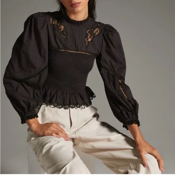 Anthropologie x Farm Rio Smocked Eyelet Blouse - Picture 1 of 9